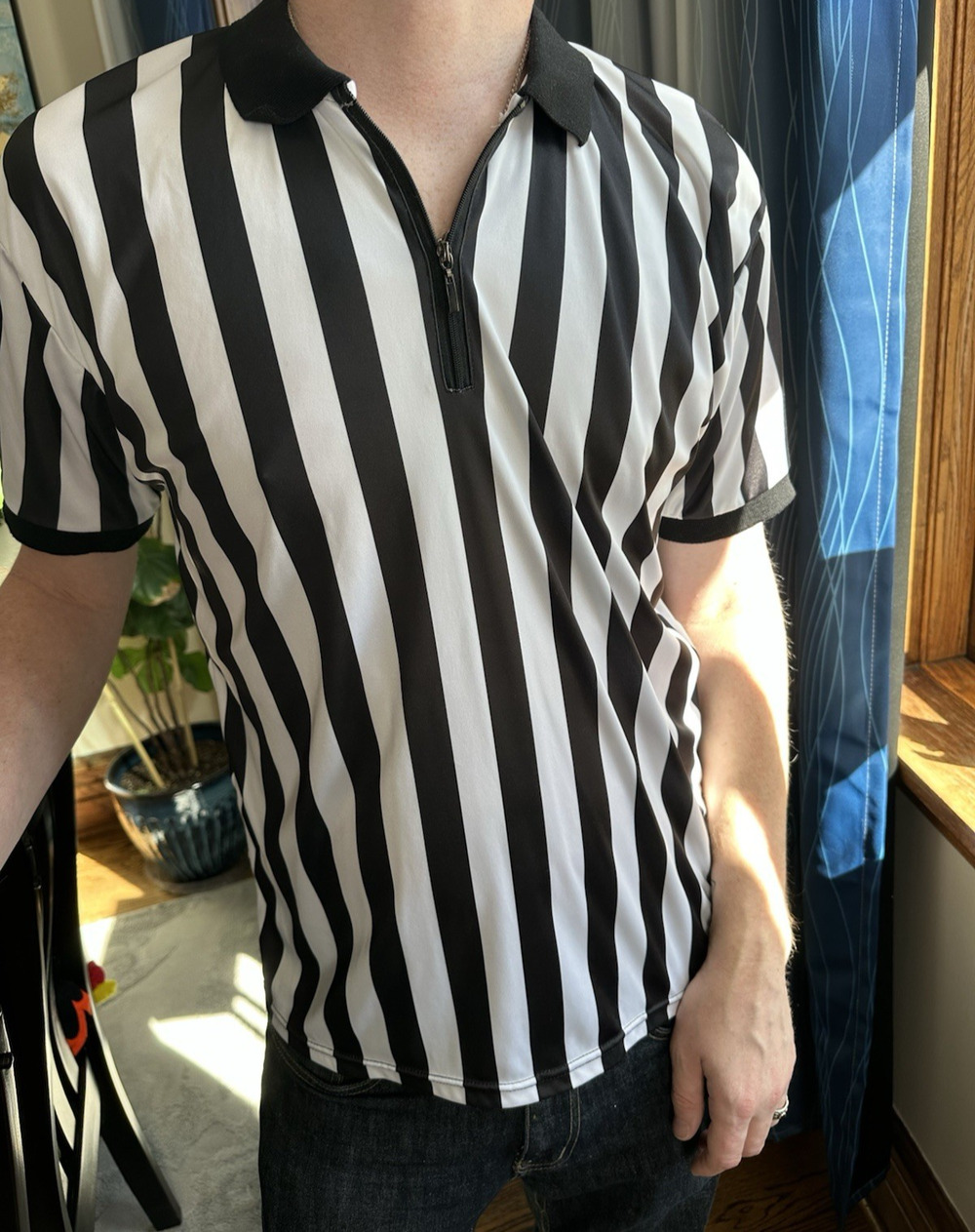 Murray Sporting Goods Referee Shirt Mens Large Collared 1/4 Zip Striped Jersey